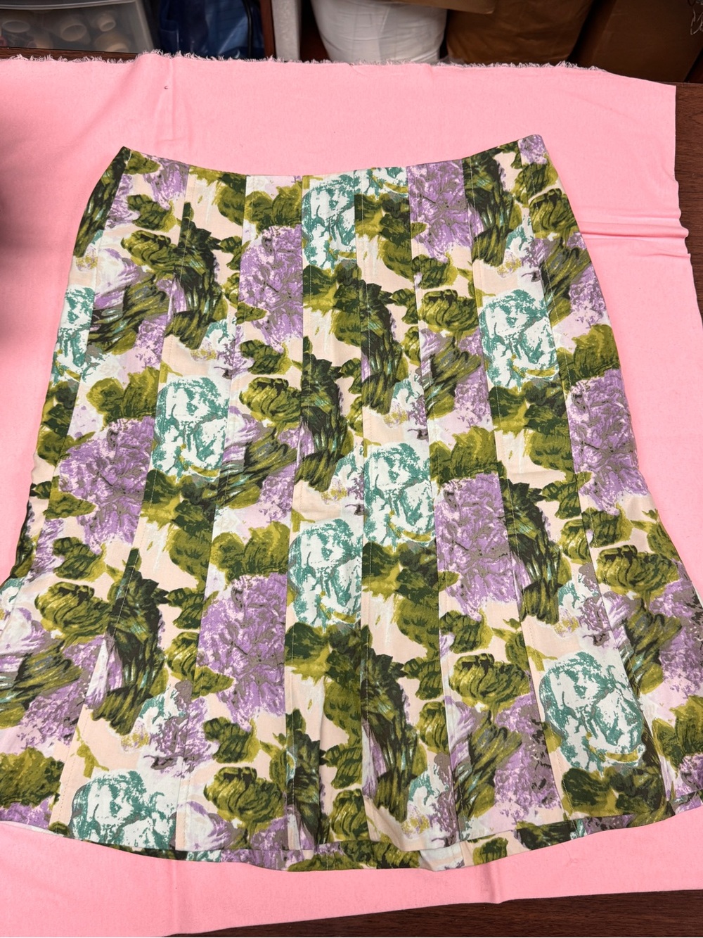 Ann Taylor Floral A-Line Skirt in Green, Lavender, Cream